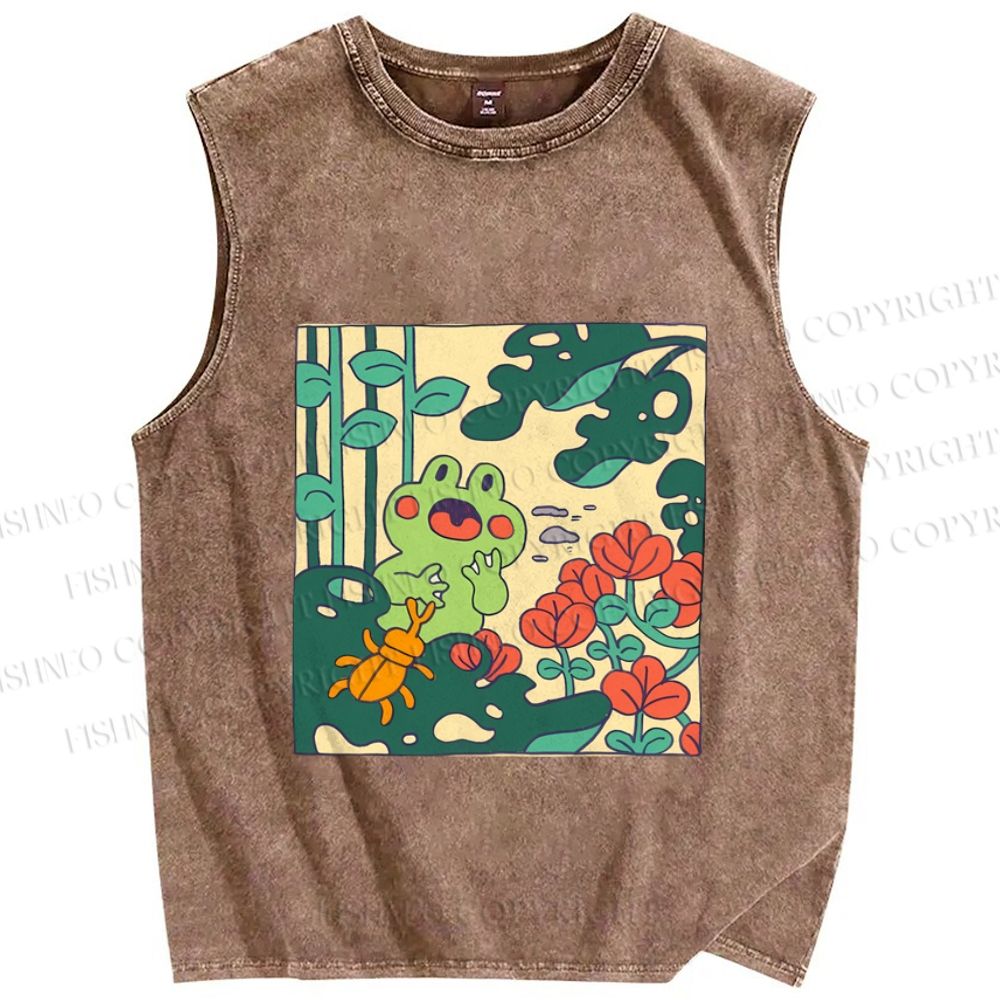 Unisex Frog Graffiti Printed Washed Tank Top