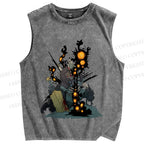 Unisex Greedy Knight Kaiju Printed Washed Tank Top