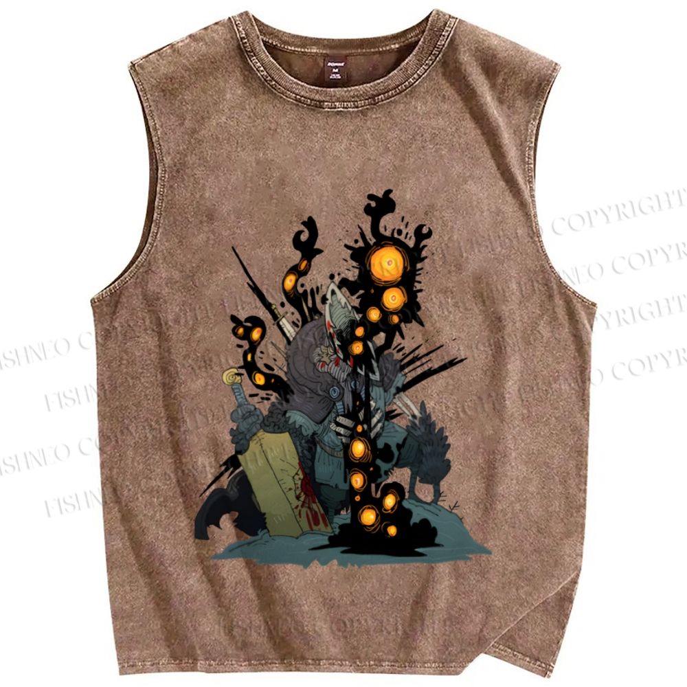 Unisex Greedy Knight Kaiju Printed Washed Tank Top