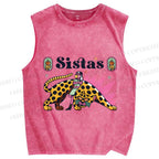 Unisex Sistas Panther Printed Washed Tank Top