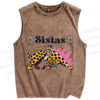 Unisex Sistas Panther Printed Washed Tank Top