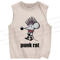 Unisex Punk Rat Printed Washed Tank Top