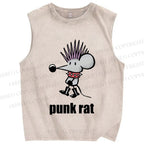 Unisex Punk Rat Printed Washed Tank Top