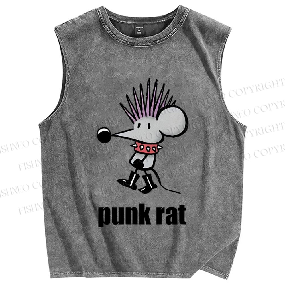 Unisex Punk Rat Printed Washed Tank Top