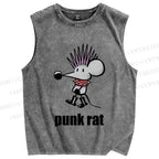 Unisex Punk Rat Printed Washed Tank Top