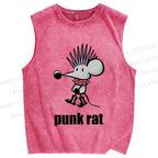 Unisex Punk Rat Printed Washed Tank Top