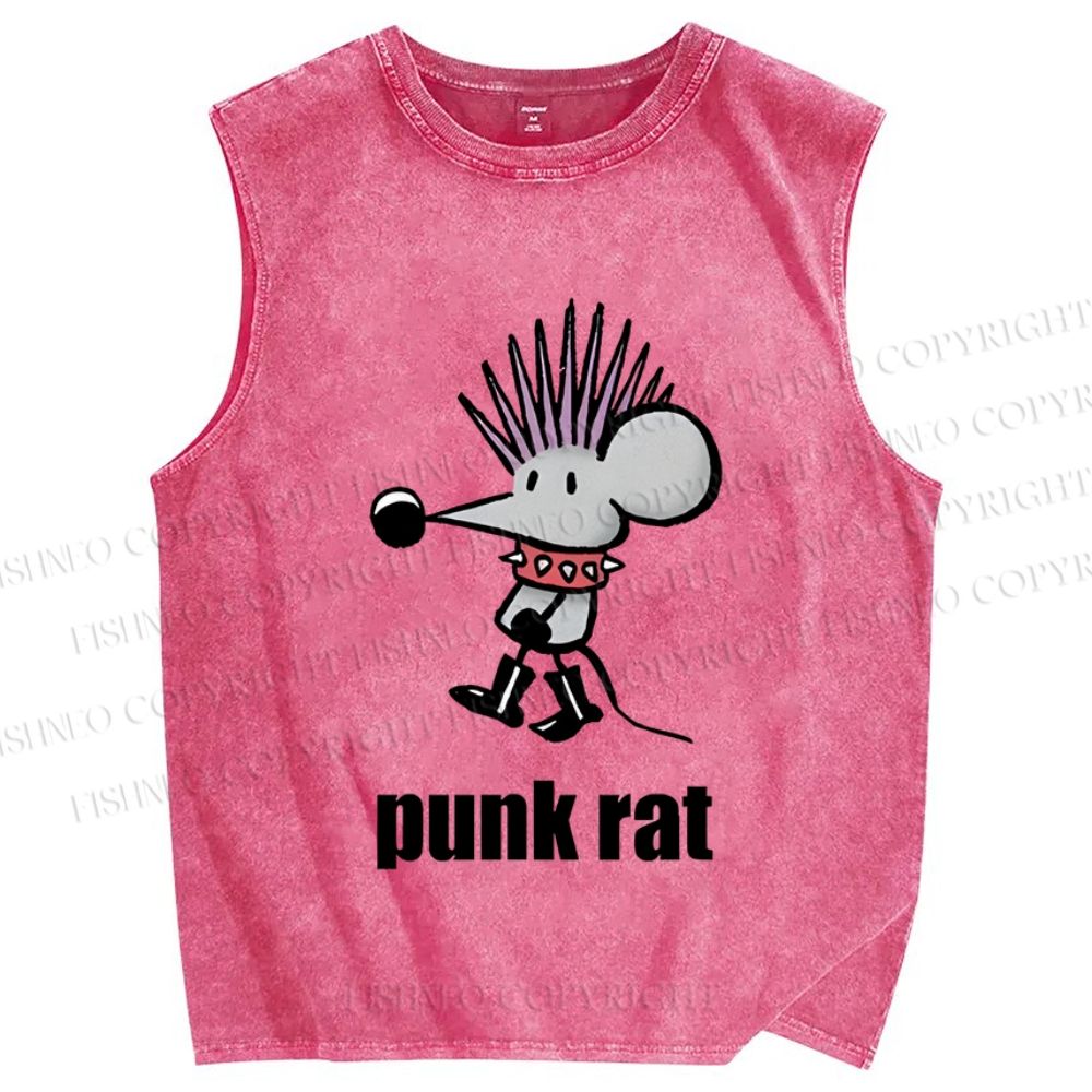 Unisex Punk Rat Printed Washed Tank Top