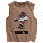 Unisex Punk Rat Printed Washed Tank Top
