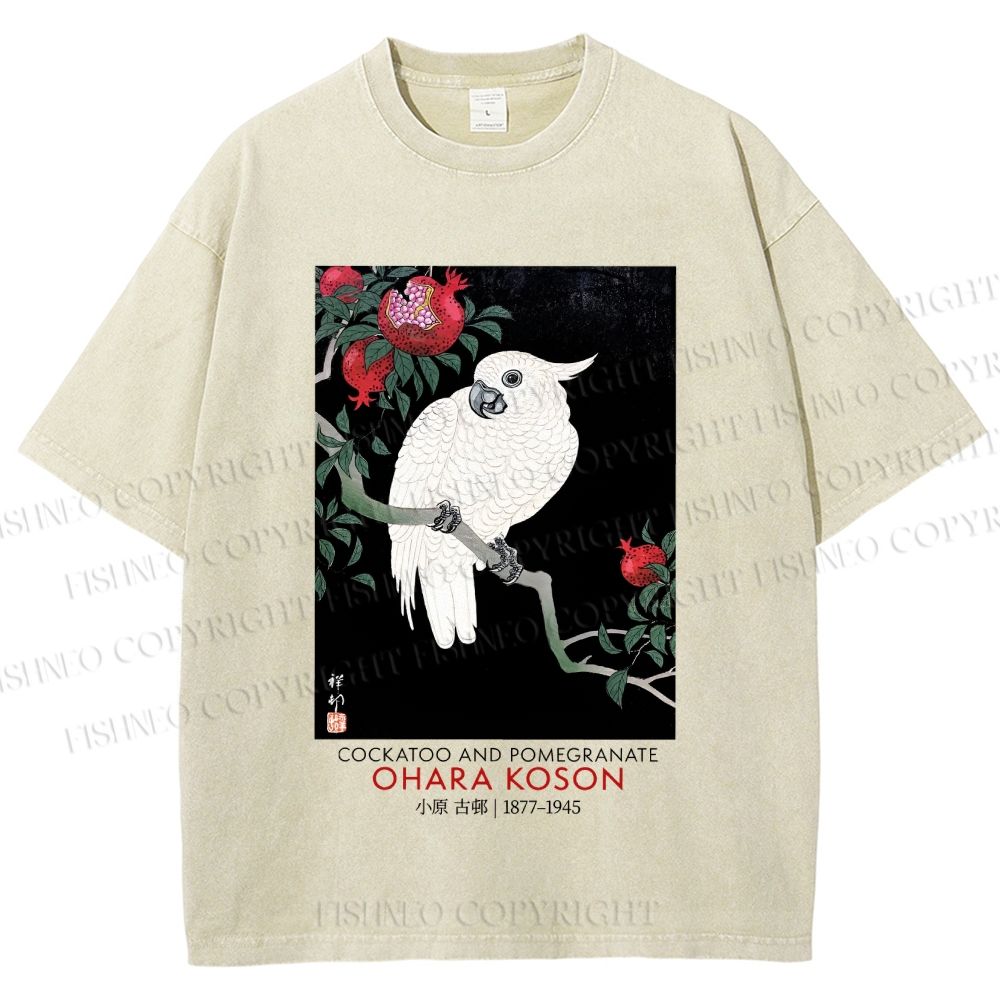 Unisex Japanese Cockatoo Printed Washed Tee