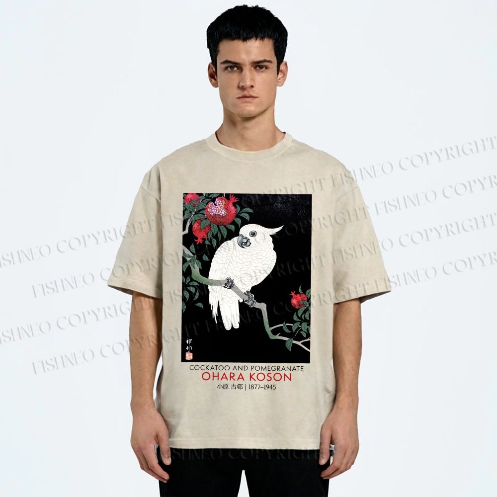 Unisex Japanese Cockatoo Printed Washed Tee