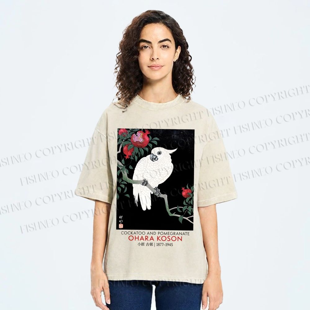 Unisex Japanese Cockatoo Printed Washed Tee
