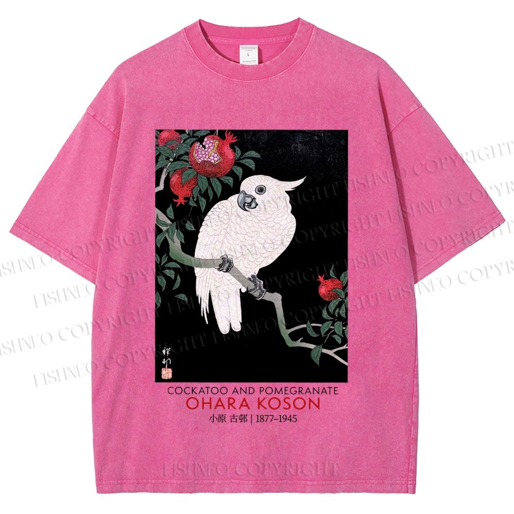 Unisex Japanese Cockatoo Printed Washed Tee
