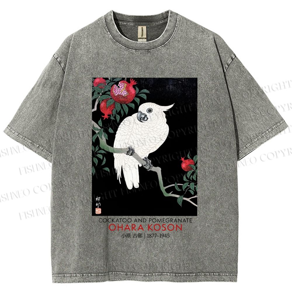 Unisex Japanese Cockatoo Printed Washed Tee