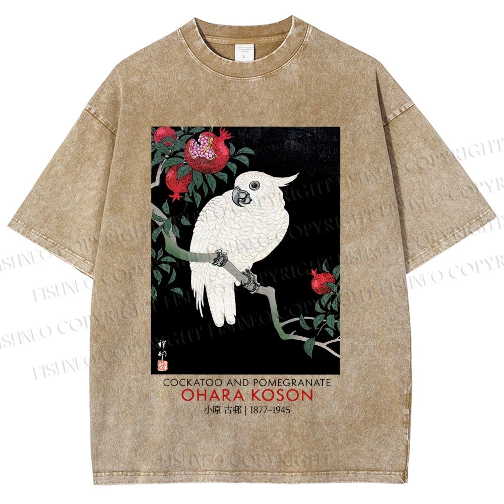 Unisex Japanese Cockatoo Printed Washed Tee