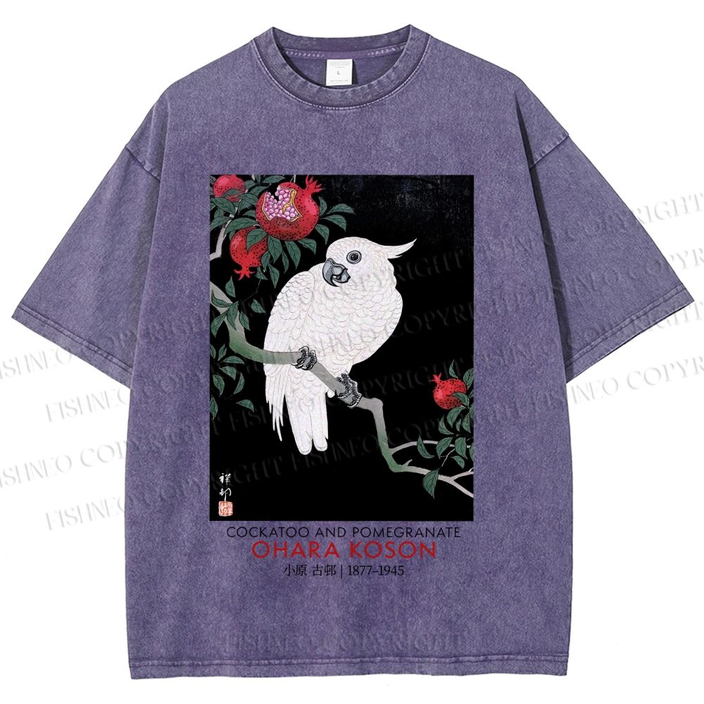 Unisex Japanese Cockatoo Printed Washed Tee