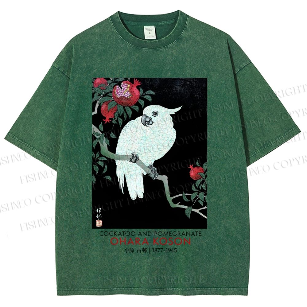Unisex Japanese Cockatoo Printed Washed Tee