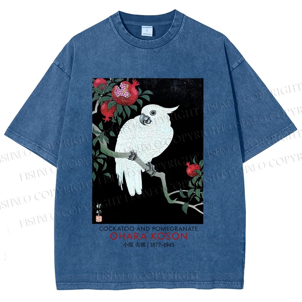 Unisex Japanese Cockatoo Printed Washed Tee