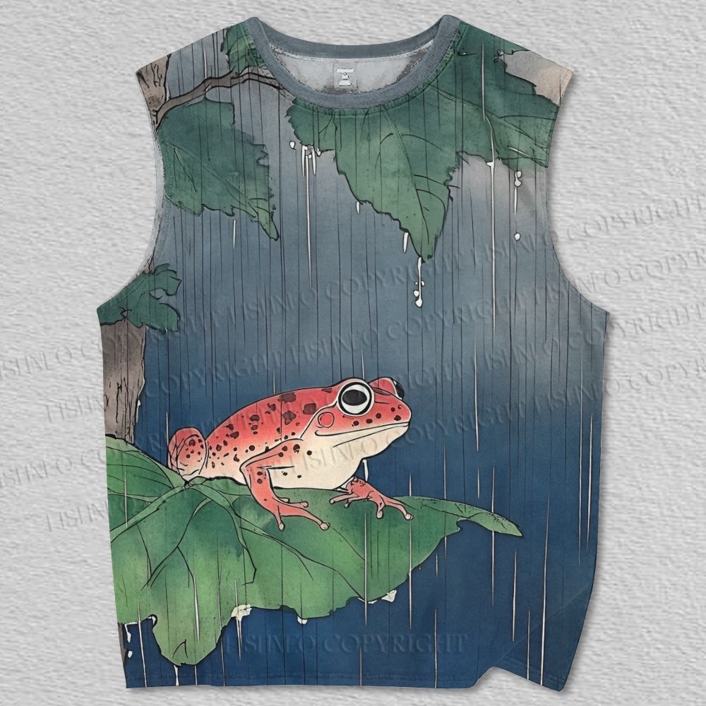 Unisex Frog in Rain Printed Tank Top