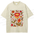 Unisex Frog And Flowers Printed Washed Tee