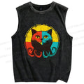 Unisex Colorful Artistic Octopus Cat Printed Washed Tank Top