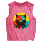 Unisex Colorful Artistic Octopus Cat Printed Washed Tank Top