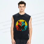 Unisex Colorful Artistic Octopus Cat Printed Washed Tank Top