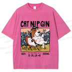 Unisex N.I.P Cat Nip Gin Lazy Dog Printed Washed Tee