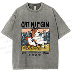 Unisex N.I.P Cat Nip Gin Lazy Dog Printed Washed Tee