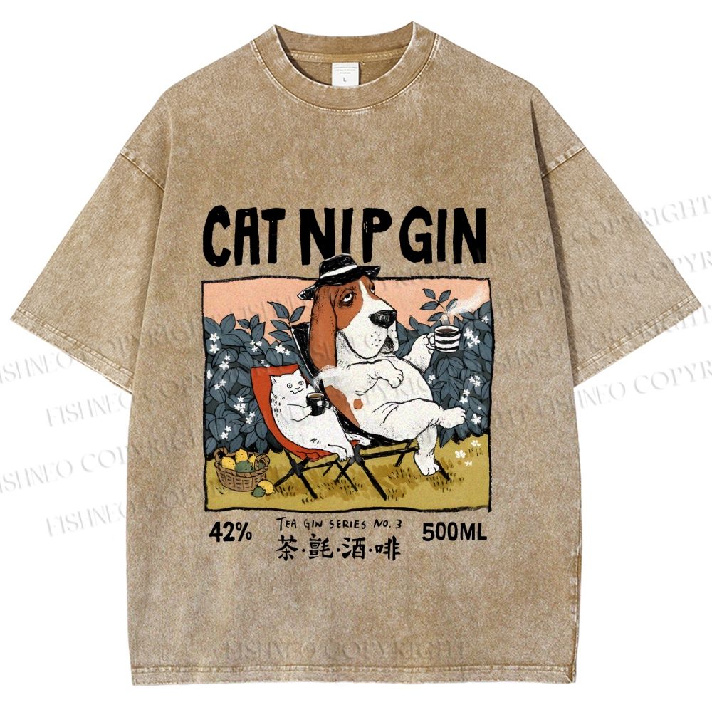 Unisex N.I.P Cat Nip Gin Lazy Dog Printed Washed Tee