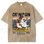 Unisex N.I.P Cat Nip Gin Lazy Dog Printed Washed Tee