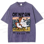 Unisex N.I.P Cat Nip Gin Lazy Dog Printed Washed Tee