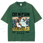 Unisex N.I.P Cat Nip Gin Lazy Dog Printed Washed Tee