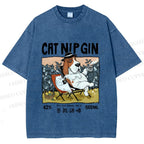 Unisex N.I.P Cat Nip Gin Lazy Dog Printed Washed Tee