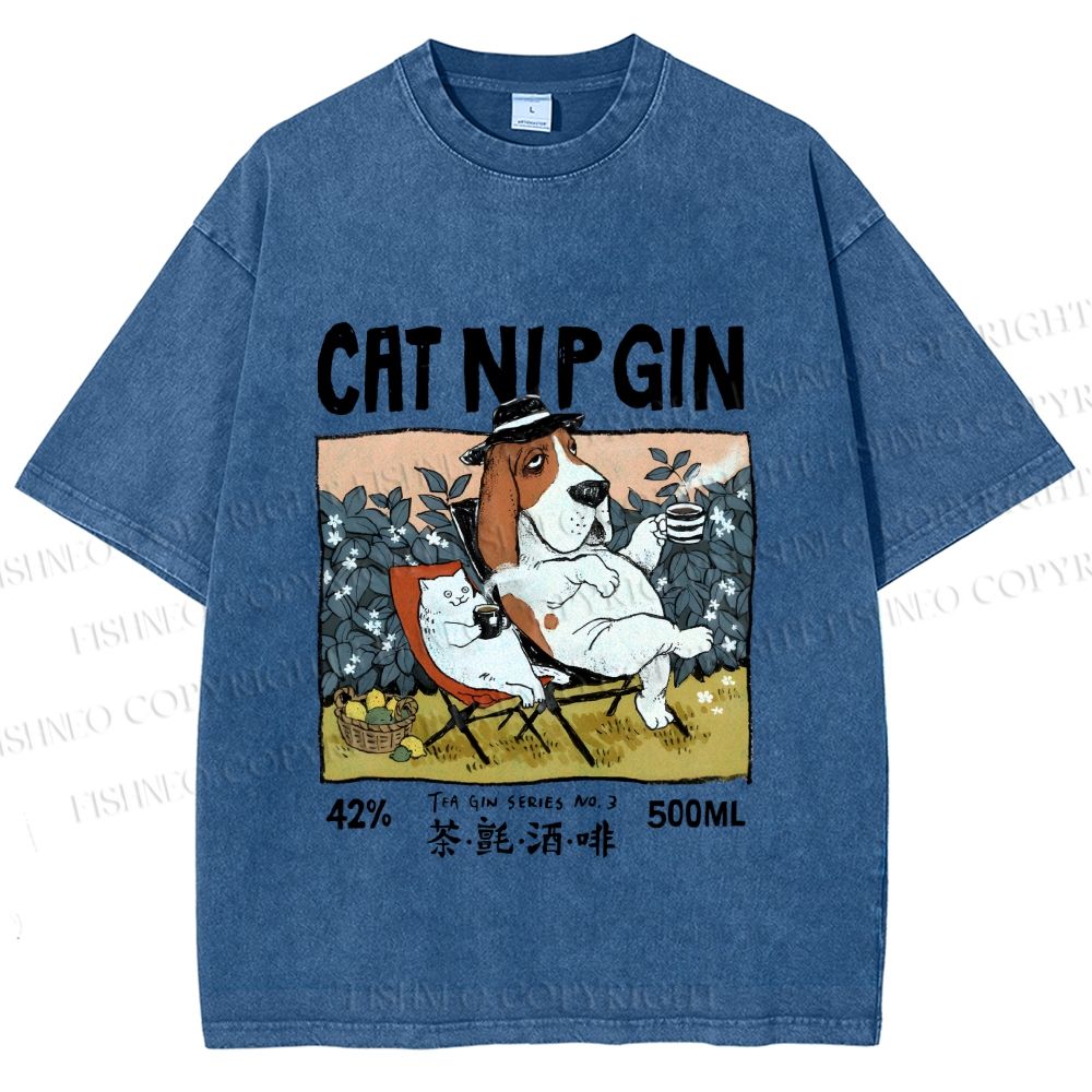 Unisex N.I.P Cat Nip Gin Lazy Dog Printed Washed Tee