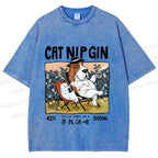 Unisex N.I.P Cat Nip Gin Lazy Dog Printed Washed Tee