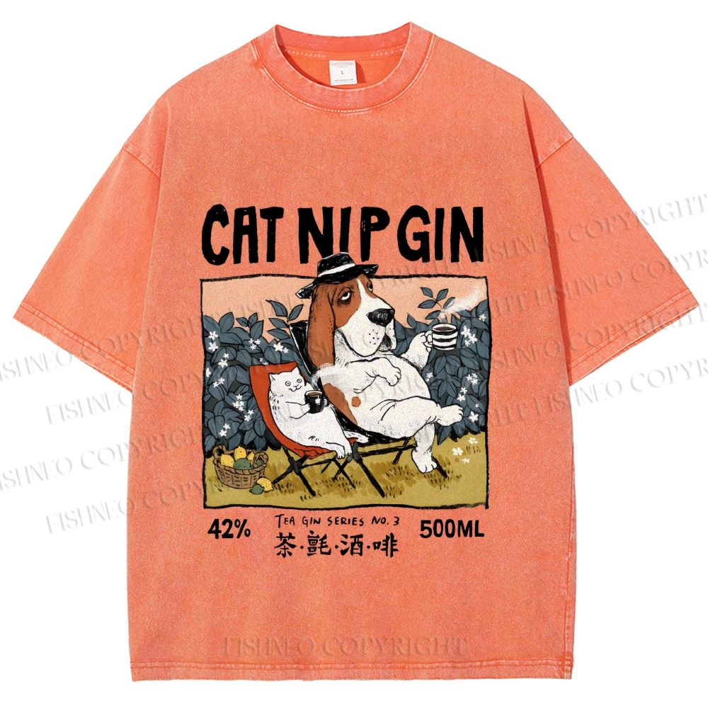 Unisex N.I.P Cat Nip Gin Lazy Dog Printed Washed Tee