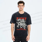Unisex Dragon And Tiger Fight Printed Washed Tee