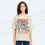 Unisex Dragon And Tiger Fight Printed Washed Tee