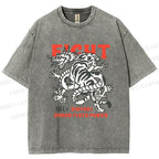 Unisex Dragon And Tiger Fight Printed Washed Tee