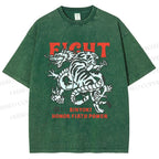 Unisex Dragon And Tiger Fight Printed Washed Tee