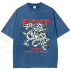 Unisex Dragon And Tiger Fight Printed Washed Tee