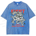 Unisex Dragon And Tiger Fight Printed Washed Tee