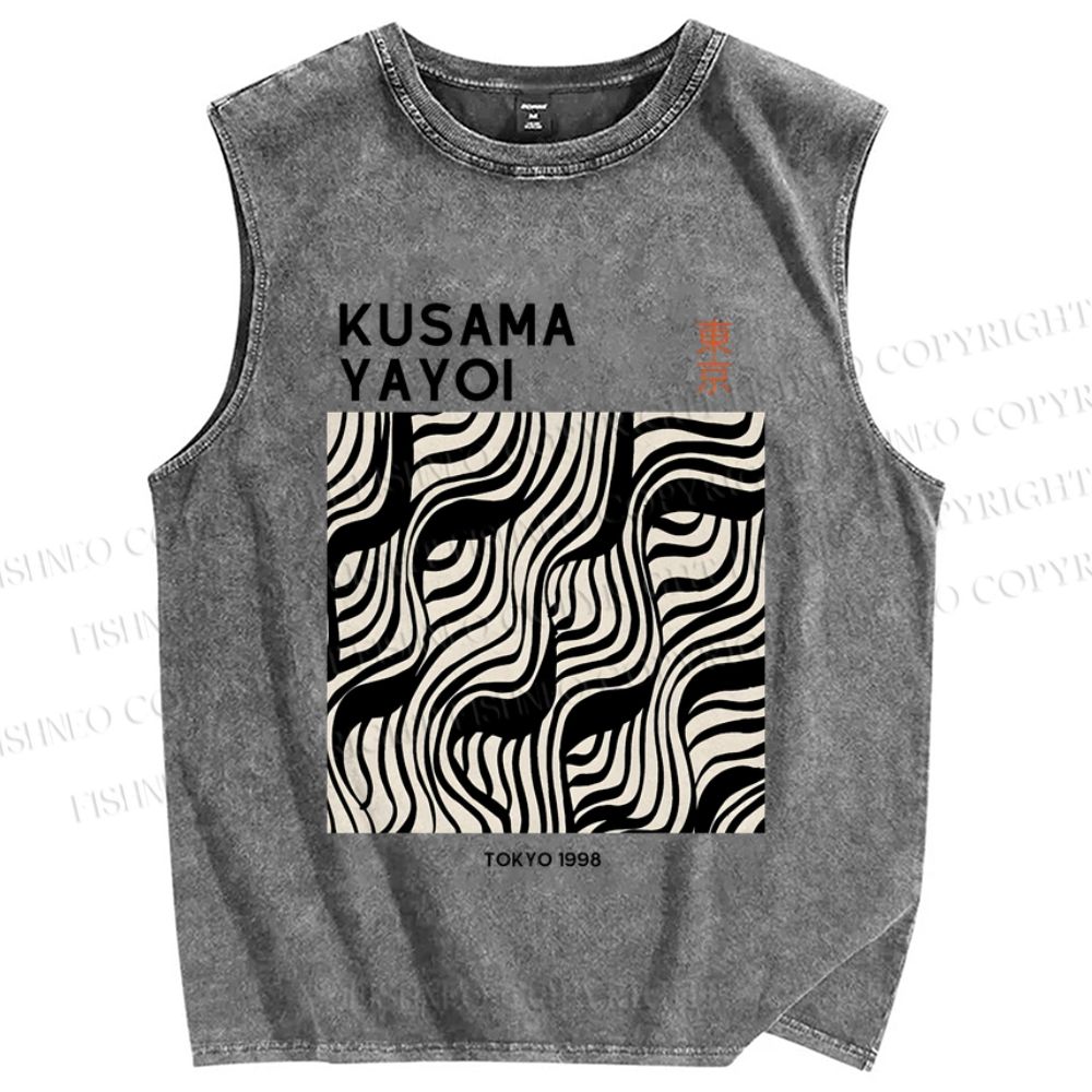 Unisex Yayoi Kusama Geometry Printed Washed Tank Top