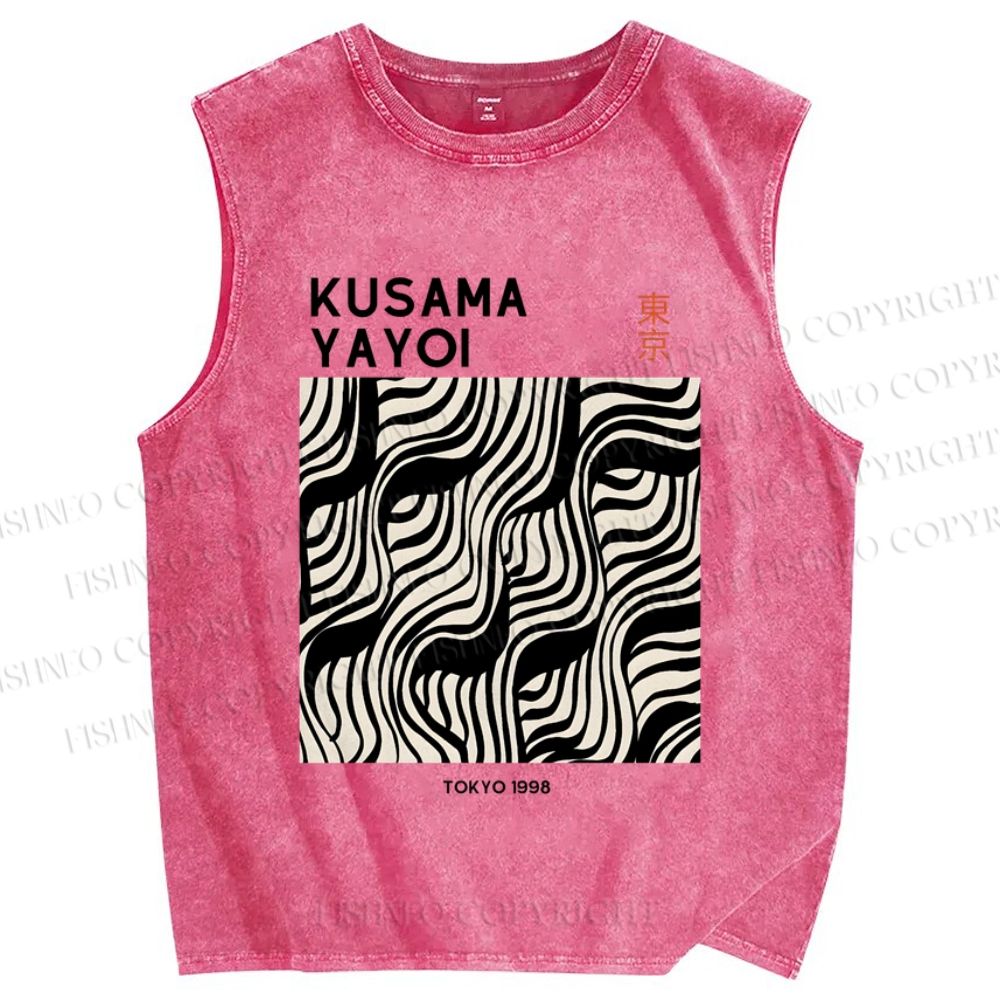 Unisex Yayoi Kusama Geometry Printed Washed Tank Top