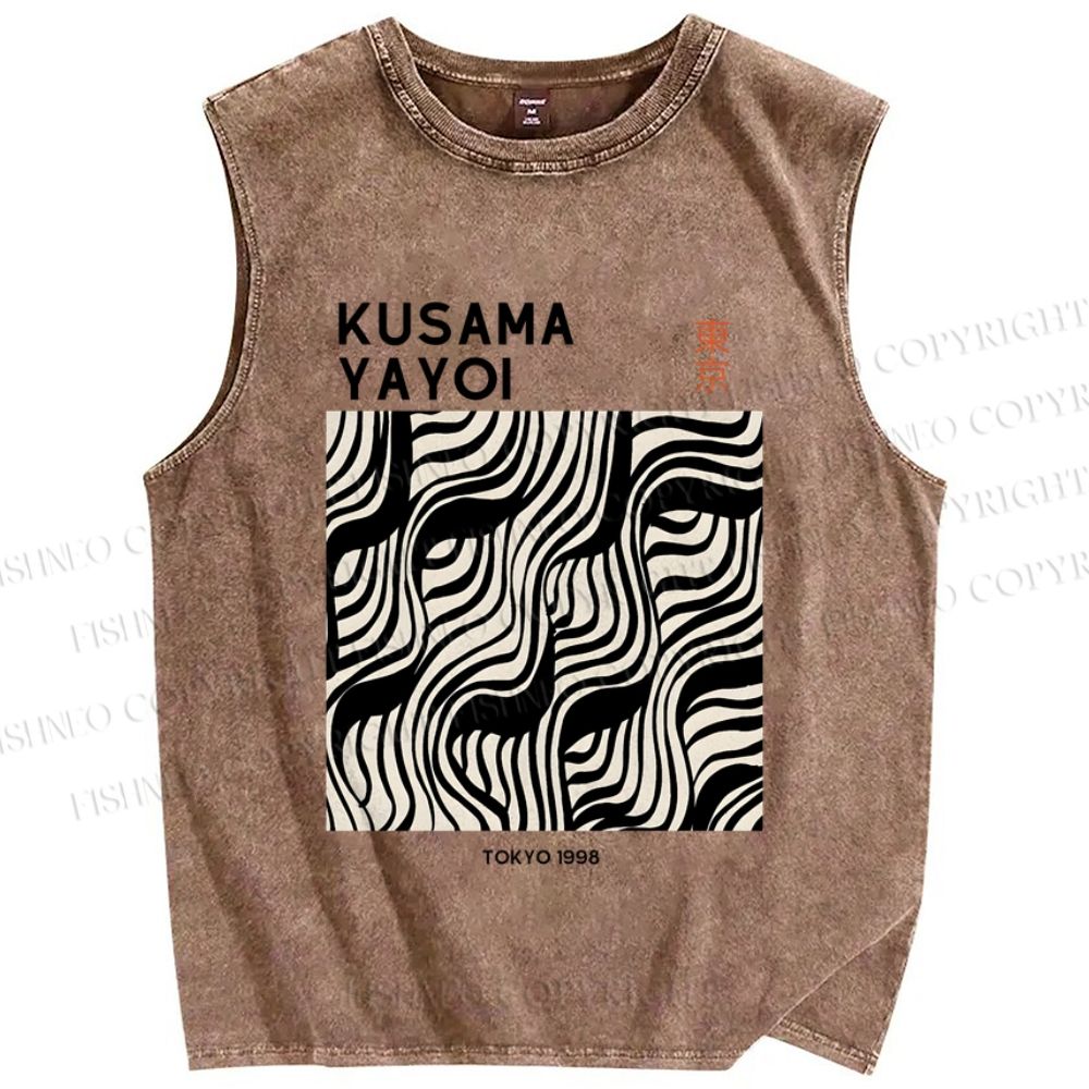 Unisex Yayoi Kusama Geometry Printed Washed Tank Top