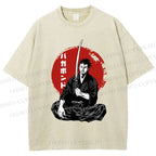 Unisex Vagabond Meditating Samurai Printed Washed Tee