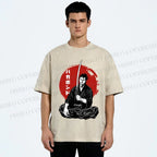 Unisex Vagabond Meditating Samurai Printed Washed Tee