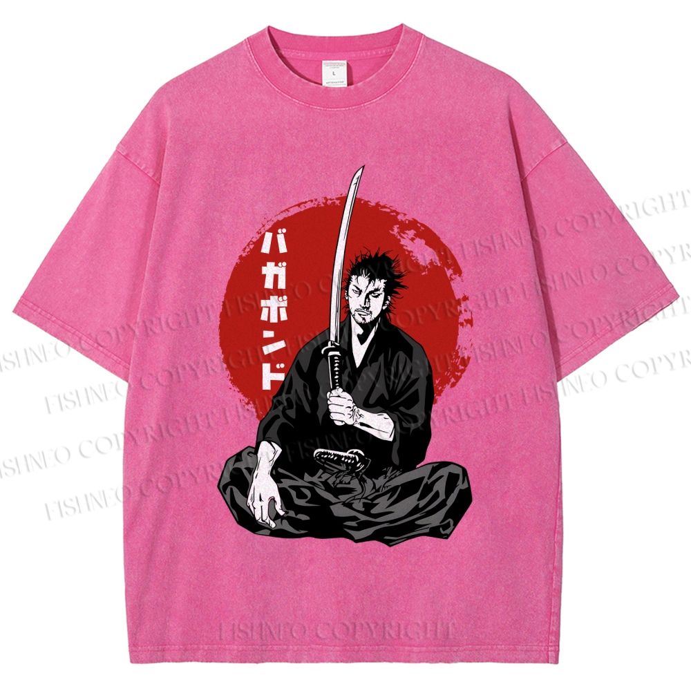 Unisex Vagabond Meditating Samurai Printed Washed Tee