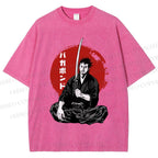 Unisex Vagabond Meditating Samurai Printed Washed Tee