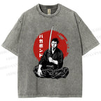 Unisex Vagabond Meditating Samurai Printed Washed Tee